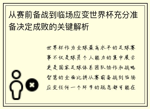 从赛前备战到临场应变世界杯充分准备决定成败的关键解析